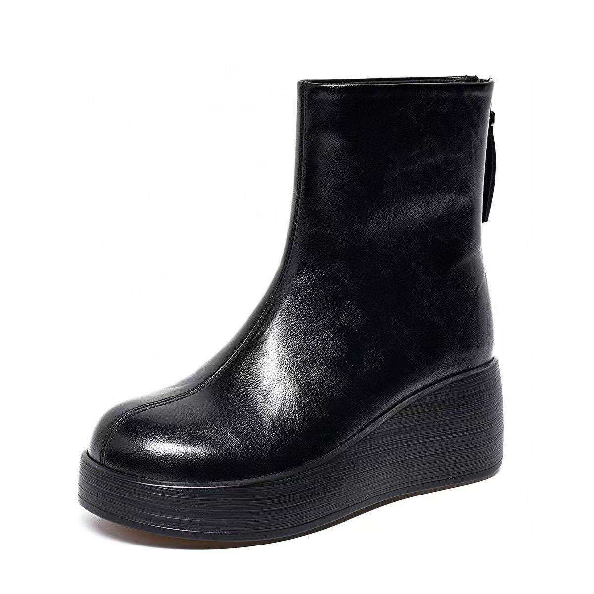 Solange | Botines de cuero con cuña y forro de piel
