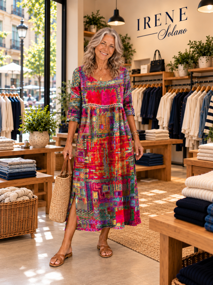 Celeste | Vestido con Patchwork Étnico
