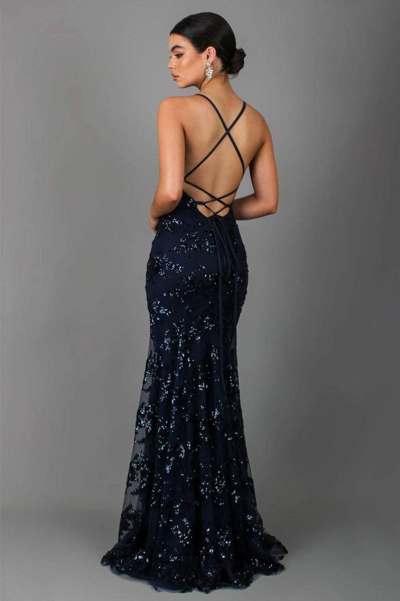Laurence | Vestido largo drapeado con escote en V