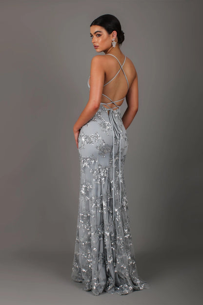 Laurence | Vestido largo drapeado con escote en V