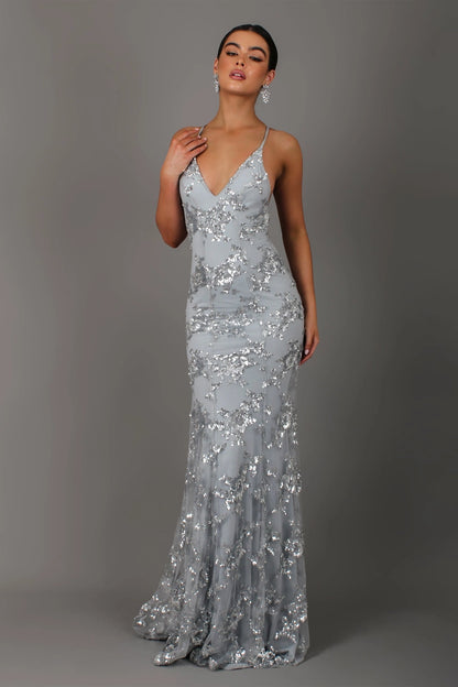 Laurence | Vestido largo drapeado con escote en V