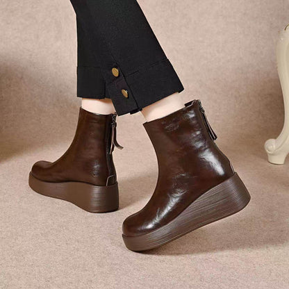 Solange | Botines de cuero con cuña y forro de piel