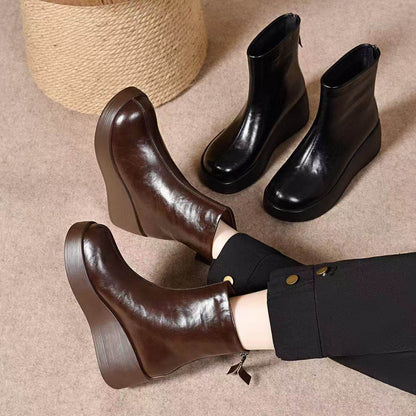 Solange | Botines de cuero con cuña y forro de piel