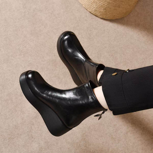 Solange | Botines de cuero con cuña y forro de piel