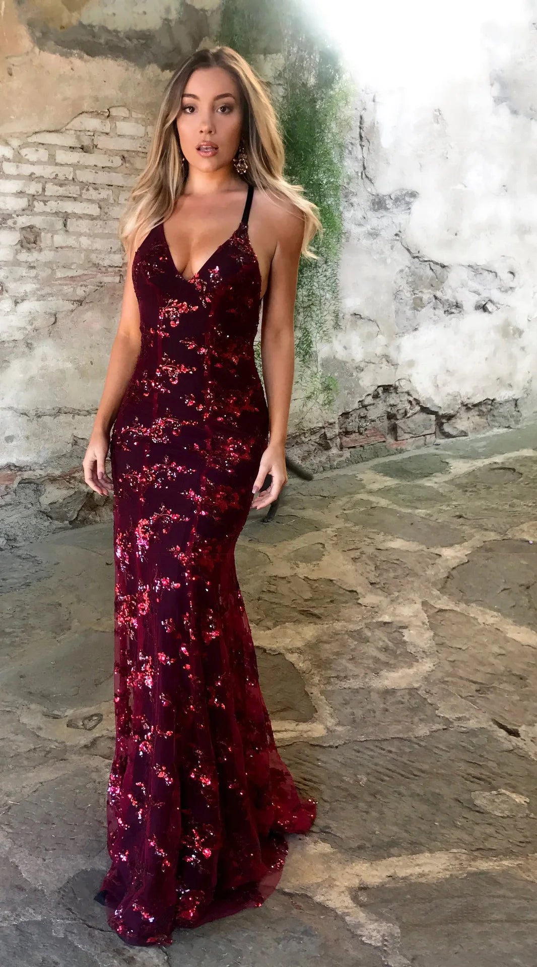 Laurence | Vestido largo drapeado con escote en V
